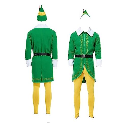 Myuilor Kerstkostuums voor volwassenen, elf kostuum mannen, elf kostuum voor vrouwen, buddy de elf kostuum volwassen anime cosplay kostuum