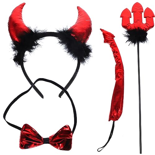 Theaque Halloween duivel kostuum set duivel hoorn hoofdband vlinderdas vork duivel staart duivel kostuum accessoires voor Halloween cosplay duivel thema feest carnaval maskerades