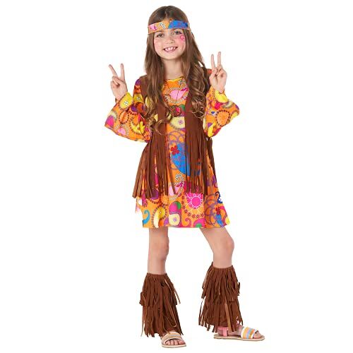 Morph Hippiekostuum voor meisjes, hippiekostuum voor meisjes, kinderkostuum uit de jaren 70, hippiekostuum voor kinderen, jaren 70-kostuum, Halloween-kostuum voor meisjes, maat S