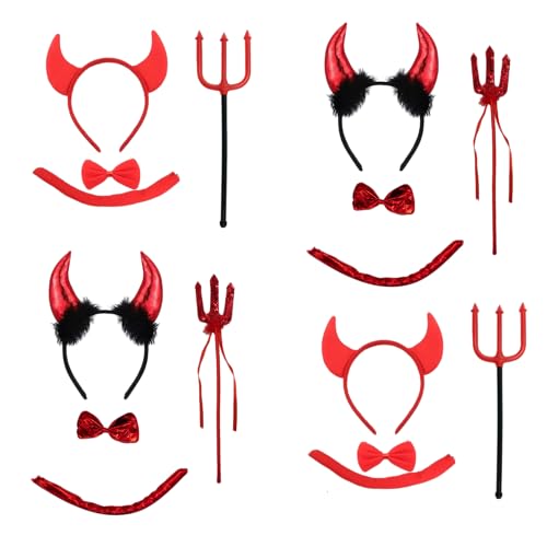 Carnavalife Duivelskostuum duivelskostuum voor meisjes, voor Halloween, meisjes, duivelskostuum, duivelskostuum, duivels, haarband met strik en staart en drietand duivel