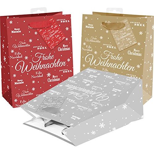 Heku 25 cadeautassen van papier met glitter, Merry X-Mas, 3 kleuren (12x rood, 7x goud, 6x zilver)