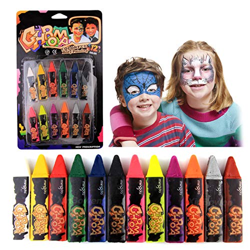 N\O Yisika Gezichtsverf,2 Stuks 12 Kleuren Schmink voor Kinderen Veilige en Niet Giftige Gezichtskrijt,Perfect voor Halloween make up,Feest of Fantasiespel