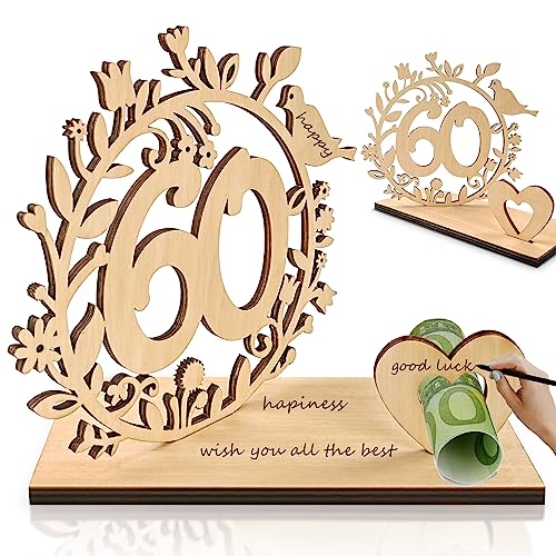 ENAIAH 60e verjaardag geldgeschenk houten cadeau voor de 60e verjaardag houten bord gastenboek geldgeschenken verpakking originele geldgeschenken geschenken geschenken voor vrienden, familie (60)