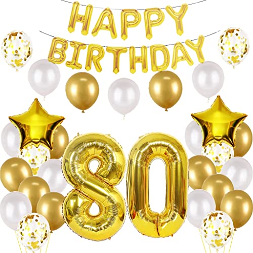 Oumezon Ballon 80e verjaardag decoratie heren gouden ballon blad 80e verjaardag decoratie goud Happy Birthday 80e verjaardag decoratie heren verjaardag 80e verjaardag decoratie heren verjaardag 80e verjaardag decoratie heren dames