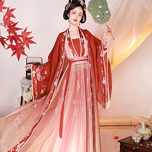 OZMDXKJ Chinese Traditionele Hanfu Jurken Vrouwen Traditionele Flowy Hanfu Cosplay Outfit, L=bust 102cm,Red