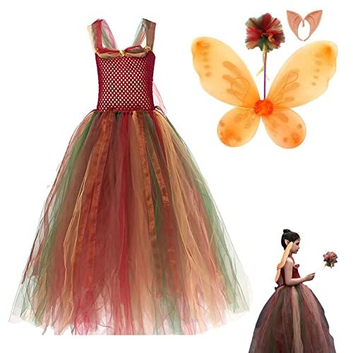 Fivetoo Jungle Feeën Kostuums   Elfenfee kostuum voor kinderen,4st Meisjes Fairy Wings Kostuum Fancy Dress Tule Jurk Met Vleugels Fairy Stick Ear Set