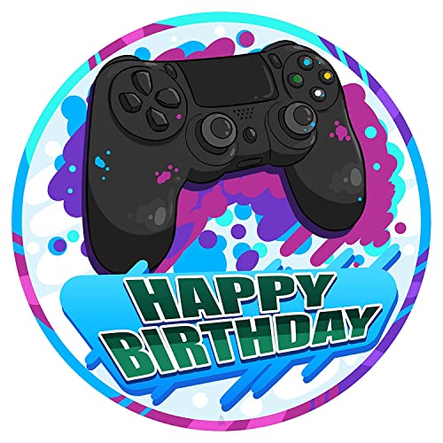 J&M DECO Taarttopper Verjaardag Verjaardag Decoratie Gamer Motief Taart Topper Taart Decoratie Eetbare Papieren Fondant Rond 20 cm Taartdecoratie Eetbaar Cake Birthday Decoration