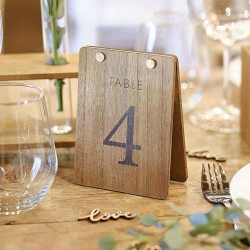 Ginger Ray Rustieke Tent Vorm Houten Cijfers Bruiloft Tafel Decoraties 12 Pack, Neutraal