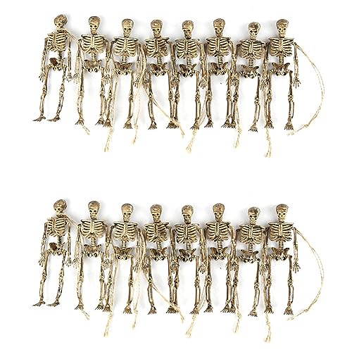 Ctwezoikmt 16 stuks mini-skeletbeelden, Halloween-decoraties, rekwisieten, trick-accessoires, doe-het-zelf skelet, menselijke skeletset