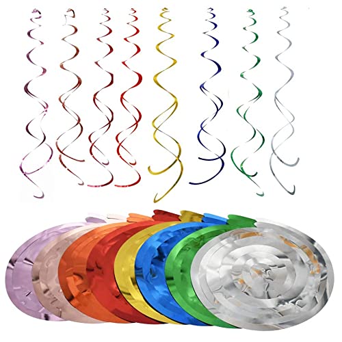 Coyanyu Hangende spiraalslinger, 48 stuks multicolor werveldecoratie folie party swirl decoraties, plafondhanger spiraal slinger spiraal ringen krans voor verjaardag, bruiloft, oudejaarsavond of carnaval