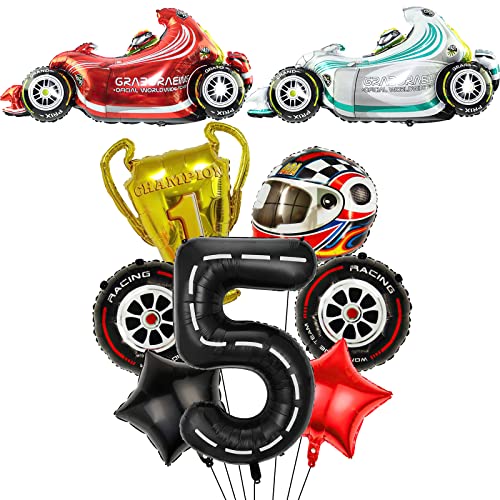 Lebeili Raceauto ballonnen, 9 stuks racebaan verjaardagsnummer ballon voor babyshower 5e verjaardag raceauto feestdecoratie raceauto feestbenodigdheden (5e)