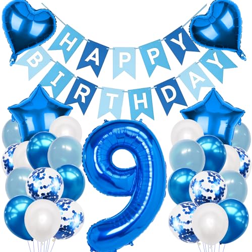 Moorle 9e verjaardagsdecoratie jongens, ballon voor de 9e verjaardag, blauw, ballon 9e verjaardag decoratie voor verjaardag, 9e verjaardag, decoratie, 9e verjaardagsdecoratie, blauw, ballon 9e verjaardag