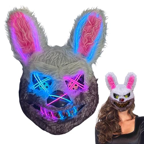 Sykerout Halloweenmasker, horror hazenmasker, halloween masker, cosplay-masker voor Halloween, grappig bunny-masker voor Halloween, carnaval, cosplay, maskerade, perfect voor carnaval, ijsblauw + roze