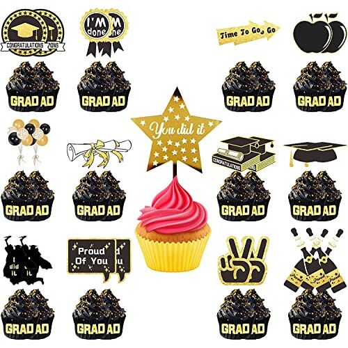 CLDURHGE 25 Stuks Afstuderen Decoraties Afstuderen Taart Toppers Afstuderen Taart Decoraties Taart Picks Afstuderen Cupcake Toppers Afstuderen Taart Decoraties