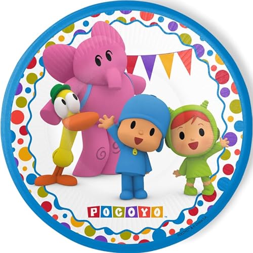 CONVER PARTY Pocoyo wegwerpborden voor kinderfeest van Pocoyo decoratieartikelen voor themafeesten 8 borden 23 cm