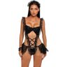 SIEHAM Lingerie kant dienstmeisje cosplay jurk sexy dienstmeisje kostuum transparante babydoll brutaal dienstmeisje rugvrij dienstmeisje uniform hot disguise tule rok Halloween erotisch / zwart