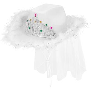 Boland 01449 Koninklijke bruidshoed met sluier, cowboyhoed voor themafeest of carnaval, accessoire voor carnavalskostuums en JGA Boland 01449 Koninklijke bruidshoed met sluier, cowboyhoed voor themafeest of carnaval, accessoire voor carnavalskostuums en JGA