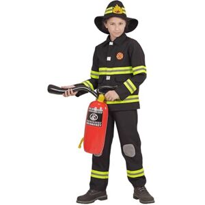 Widmann 96799 96799 Kinderkostuum brandweerman, bovenstuk, broek en helm, beroep, carnaval, themafeest, jongens, zwart/neongeel, 104 cm Widmann 96799 96799 Kinderkostuum brandweerman, bovenstuk, broek en helm, beroep, carnaval, themafeest, jongens, zwart/neongeel, 104 cm
