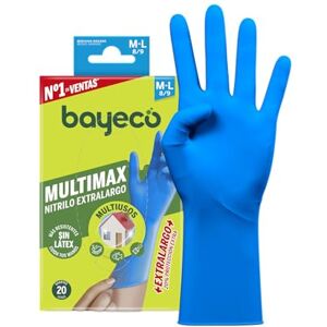 Bayeco Nitril handschoenen, extra lang, blauw, 20 stuks, wegwerphandschoenen, voor beide handen, maat M/L Bayeco Nitril handschoenen, extra lang, blauw, 20 stuks, wegwerphandschoenen, voor beide handen, maat M/L
