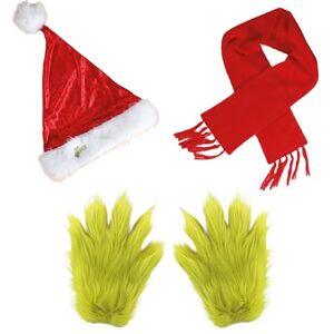 Chaks The Grinch™ accessoireset met handschoenen, kerstmuts & sjaal, accessoires voor Grinch-kostuums Chaks The Grinch™ accessoireset met handschoenen, kerstmuts & sjaal, accessoires voor Grinch-kostuums