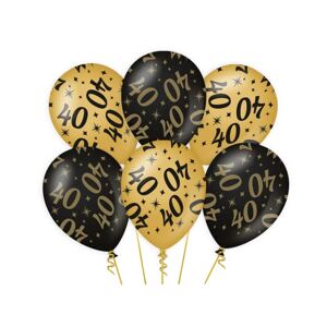 PD-Party 7031306 Classy Feest Ballonnen   Party Balloons   Natuurlijk Rubber (Latex)   Verjaardag Viering Decoraties 40, Pak van 6, Goud/Zwart, 30cm Lengte x 30cm Breedte x 30cm Hoogte