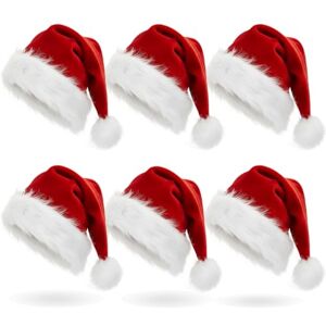 AOGU 6 Pack pluche kerstmuts comfortabele fluwelen rode kerstmuts voor kerstfeest gunsten geschikt voor volwassenen en kinderen AOGU 6 Pack pluche kerstmuts comfortabele fluwelen rode kerstmuts voor kerstfeest gunsten geschikt voor volwassenen en kinderen