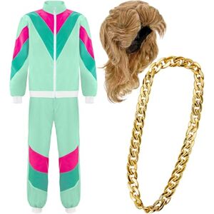 Widmann Kostuumset trainingspak met pruik en halsketting, jaren 80-outfit, joggingpak, retrostijl Widmann Kostuumset trainingspak met pruik en halsketting, jaren 80-outfit, joggingpak, retrostijl