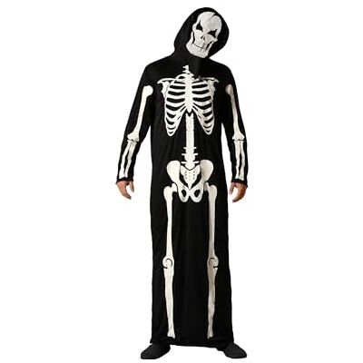 ATOSA Zwart skeletkostuum voor volwassenen, heren, doodskostuum voor Halloween, carnaval, themafeesten, inclusief lange overall met capuchon, comfortabel en origineel, XXL ATOSA Zwart skeletkostuum voor volwassenen, heren, doodskostuum voor Halloween, carnaval, themafeesten, inclusief lange overall met capuchon, comfortabel en origineel, XXL
