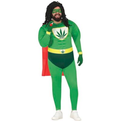 FIESTAS GUIRCA Marihuana Superheldenkostuum voor volwassenen (56-58/XXL) – masker, cape, riem, handschoenen en overall – superhelden-kostuums voor vrijgezellenfeest, carnaval en feestjes – heren – FIESTAS GUIRCA Marihuana Superheldenkostuum voor volwassenen (56-58/XXL) – masker, cape, riem, handschoenen en overall – superhelden-kostuums voor vrijgezellenfeest, carnaval en feestjes – heren –