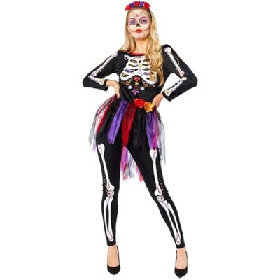 amscan 9914956 Dames Dag van de Doden skelet Volwassenen Halloween Fancy Dress Kostuum Maat: 18-20, Meerkleurig, 18-20 amscan 9914956 Dames Dag van de Doden skelet Volwassenen Halloween Fancy Dress Kostuum Maat: 18-20, Meerkleurig, 18-20