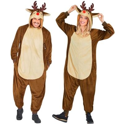 Widmann Rendierpak voor volwassenen, bruine pluche overall met capuchon, dierkostuum voor carnaval, Kerstmis Widmann Rendierpak voor volwassenen, bruine pluche overall met capuchon, dierkostuum voor carnaval, Kerstmis