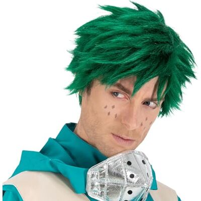 Chaks Deku pruik voor heren, officieel My Hero Academia kostuumaaccessoire, groene anime-pruik voor carnaval en comic con Chaks Deku pruik voor heren, officieel My Hero Academia kostuumaaccessoire, groene anime-pruik voor carnaval en comic con