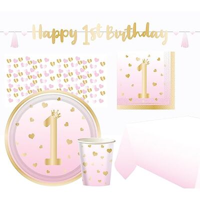 amscan 9914251 Partyset 1st Birthday Girl 35-delig, wegwerpservies en decoratie, kinderverjaardag amscan 9914251 Partyset 1st Birthday Girl 35-delig, wegwerpservies en decoratie, kinderverjaardag