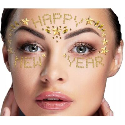 FIESTAS GUIRCA Happy New Year Gezichtsstickers, voor oudejaarsavond en feesten, ideaal voor Kerstmis en Nieuwjaar, voor kinderen en volwassenen, goud FIESTAS GUIRCA Happy New Year Gezichtsstickers, voor oudejaarsavond en feesten, ideaal voor Kerstmis en Nieuwjaar, voor kinderen en volwassenen, goud