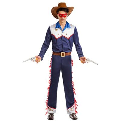 Boland Cowboykostuum Sam, 4-delig Shirt, broek, riem, masker, westernkostuum voor heren, carnaval en themafeest, sheriff Boland Cowboykostuum Sam, 4-delig Shirt, broek, riem, masker, westernkostuum voor heren, carnaval en themafeest, sheriff