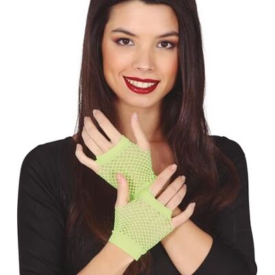 FIESTAS GUIRCA Handschoenen van neon groene netstof, 11 cm FIESTAS GUIRCA Handschoenen van neon groene netstof, 11 cm