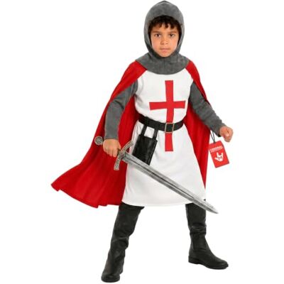 Fun Shack Middeleeuws Ridderkostuum Kinderen, Tuniek met Kruisembleem, Cape, Helm, Jongens Verkleedoutfit Fun Shack Middeleeuws Ridderkostuum Kinderen, Tuniek met Kruisembleem, Cape, Helm, Jongens Verkleedoutfit
