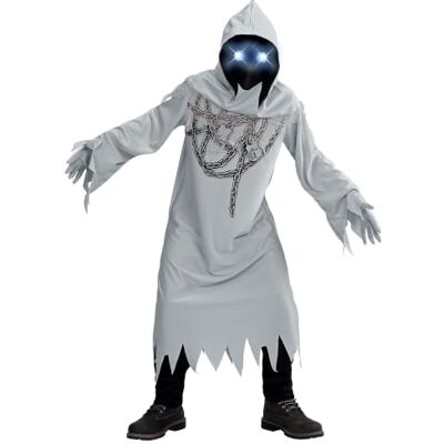 Widmann Kinderkostuum geest in kettingen, gewaad, handschoenen, masker met capuchon en lichtgevende ogen, Halloween, carnaval, themafeest Widmann Kinderkostuum geest in kettingen, gewaad, handschoenen, masker met capuchon en lichtgevende ogen, Halloween, carnaval, themafeest