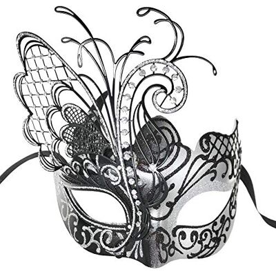 Ubauta Sliver/Zwarte Vlinder Strass Metalen Venetiaanse Vrouwen Masker voor Maskerade/Mardi Gras Party/Sexy Kostuum Bal/Bruiloft Ubauta Sliver/Zwarte Vlinder Strass Metalen Venetiaanse Vrouwen Masker voor Maskerade/Mardi Gras Party/Sexy Kostuum Bal/Bruiloft