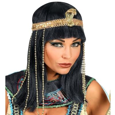 Widmann 02089 pruik Egyptische koningin, zwart, met parelhoofdband en slang, carnaval, themafeest Widmann 02089 pruik Egyptische koningin, zwart, met parelhoofdband en slang, carnaval, themafeest