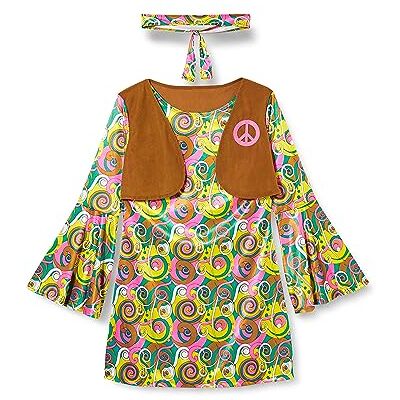 amscan Psychedelisch hippie kostuum voor dames, jaren 60, maat: 8-18 amscan Psychedelisch hippie kostuum voor dames, jaren 60, maat: 8-18