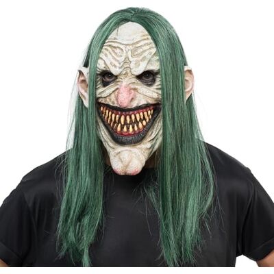 Chaks Psycho-masker met haar, grijnzende horrorclown met tanden, kostuumaccessoires voor Halloween en carnaval Chaks Psycho-masker met haar, grijnzende horrorclown met tanden, kostuumaccessoires voor Halloween en carnaval