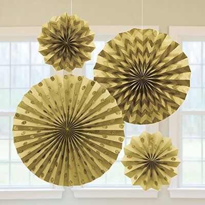 amscan Gold Glitter Paper Fans /4 amscan Gold Glitter Paper Fans /4