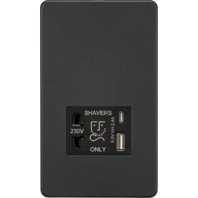 Knightsbridge Scheerstopcontact - Antraciet - Dual USB - IP41 - EN 61558 Knightsbridge Scheerstopcontact - Antraciet - Dual USB - IP41 - EN 61558