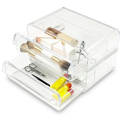 Addis 2 Pull Out Lade stapelbare organiser duidelijk acryl make-up cosmetische opslag Organizer doos, Clear acryl Addis 2 Pull Out Lade stapelbare organiser duidelijk acryl make-up cosmetische opslag Organizer doos, Clear acryl