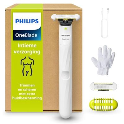 Philips OneBlade Intimate, intieme verzorging, trimmen en scheren met extra huidbescherming, Een fijne, comfortabele scheerbeurt niet helemaal glad, model QP1924/28 Philips OneBlade Intimate, intieme verzorging, trimmen en scheren met extra huidbescherming, Een fijne, comfortabele scheerbeurt niet helemaal glad, model QP1924/28