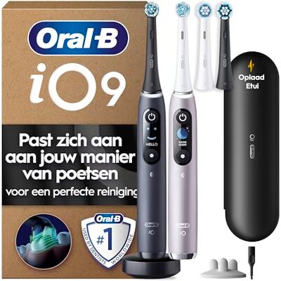 Oral-B iO9 Duo pack Zwarte/Roze Elektrische 2 Tandenborstels, 4 Opzetborstels, 1 Oplaadreisetui,1 Opzetborstel houder Oral-B iO9 Duo pack Zwarte/Roze Elektrische 2 Tandenborstels, 4 Opzetborstels, 1 Oplaadreisetui,1 Opzetborstel houder