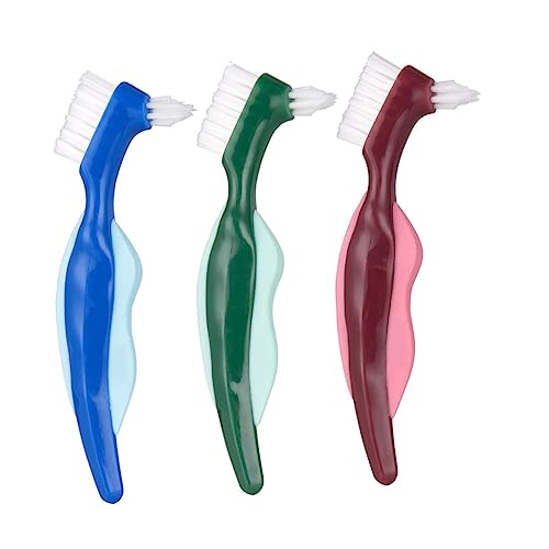 Gatuida 3 Stuks Tweekoppige Valse Tandenborstel Lijm Voor Kunstgebitten Valse Tanden Tandenborstel Prothese Reinigers Reparatieset Voor Gebitsprothesen Gebit Bad Handbediend Borstelharen