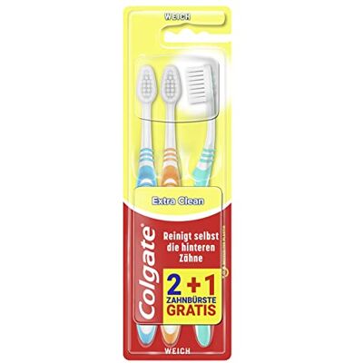 Colgate Tandenborstel Extra Clean, zachte handtandenborstel, 3 stuks, reinigt zelfs de achterste tanden grondig Colgate Tandenborstel Extra Clean, zachte handtandenborstel, 3 stuks, reinigt zelfs de achterste tanden grondig