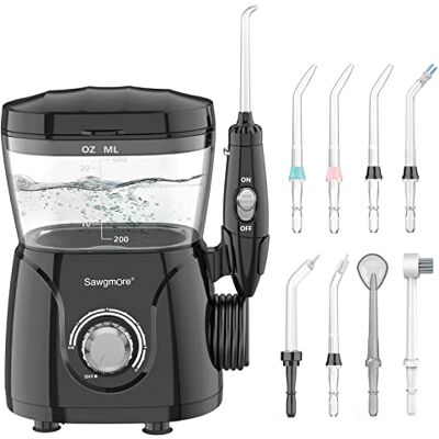 Sawgmore Waterflosser Orale Irrigator, 600 ml tandreiniger voor tanden/remmen, 8 professionele waterflossers, orale irrigator Sawgmore Waterflosser Orale Irrigator, 600 ml tandreiniger voor tanden/remmen, 8 professionele waterflossers, orale irrigator